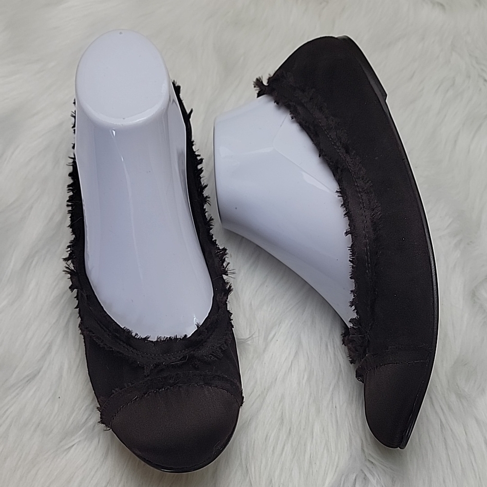FS/NY | FRENCH SOLE Wavy Brown Satin Frayed Raw Edge Ruffle Glam Ballet Flats 9